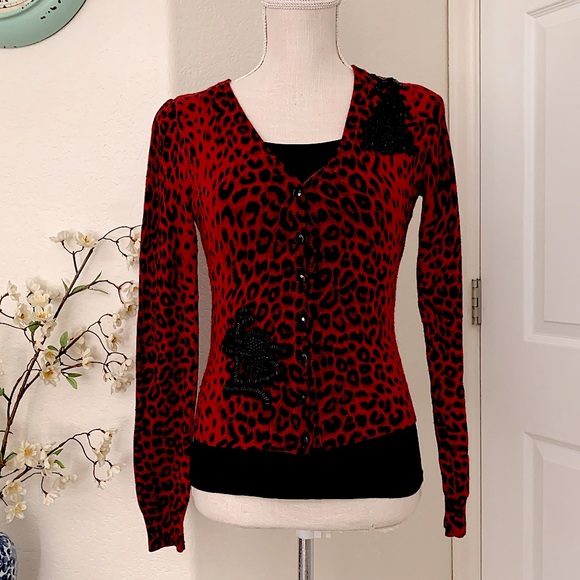 INC Animal Print Cardigan w/ Beaded Designs - Picture 3 of 13